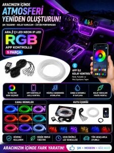 Araç Içi Ambiyans Aydınlatma Sistemi 64 Renk Rgb LED Bluetooth Destekli - Müzik ve Ses Duyarlı