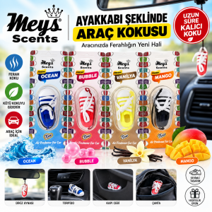 Mey’s Scents Ayakkabı Şeklinde Araç Kokusu – Ocean, Bubble, Vanilya, Mango