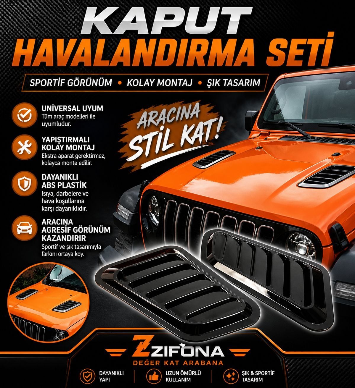 Kaput Üstü Havalandırma Scoop 2 Li Piona Black Ithal
