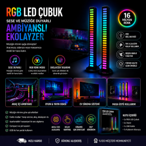 Rgb LED Çubuk Sese ve Müziğe Duyarlı Ambiyanslı Ekolayzer