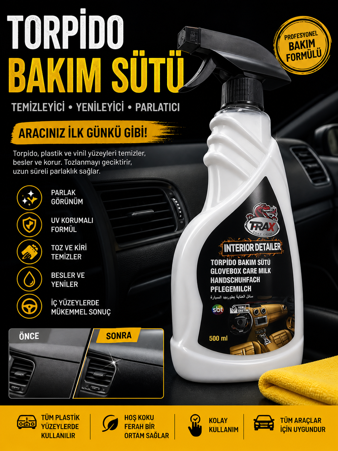 torpido Bakım Sütü Torpido Temizleyici ve Yenileyici Parlatıcı 500ML