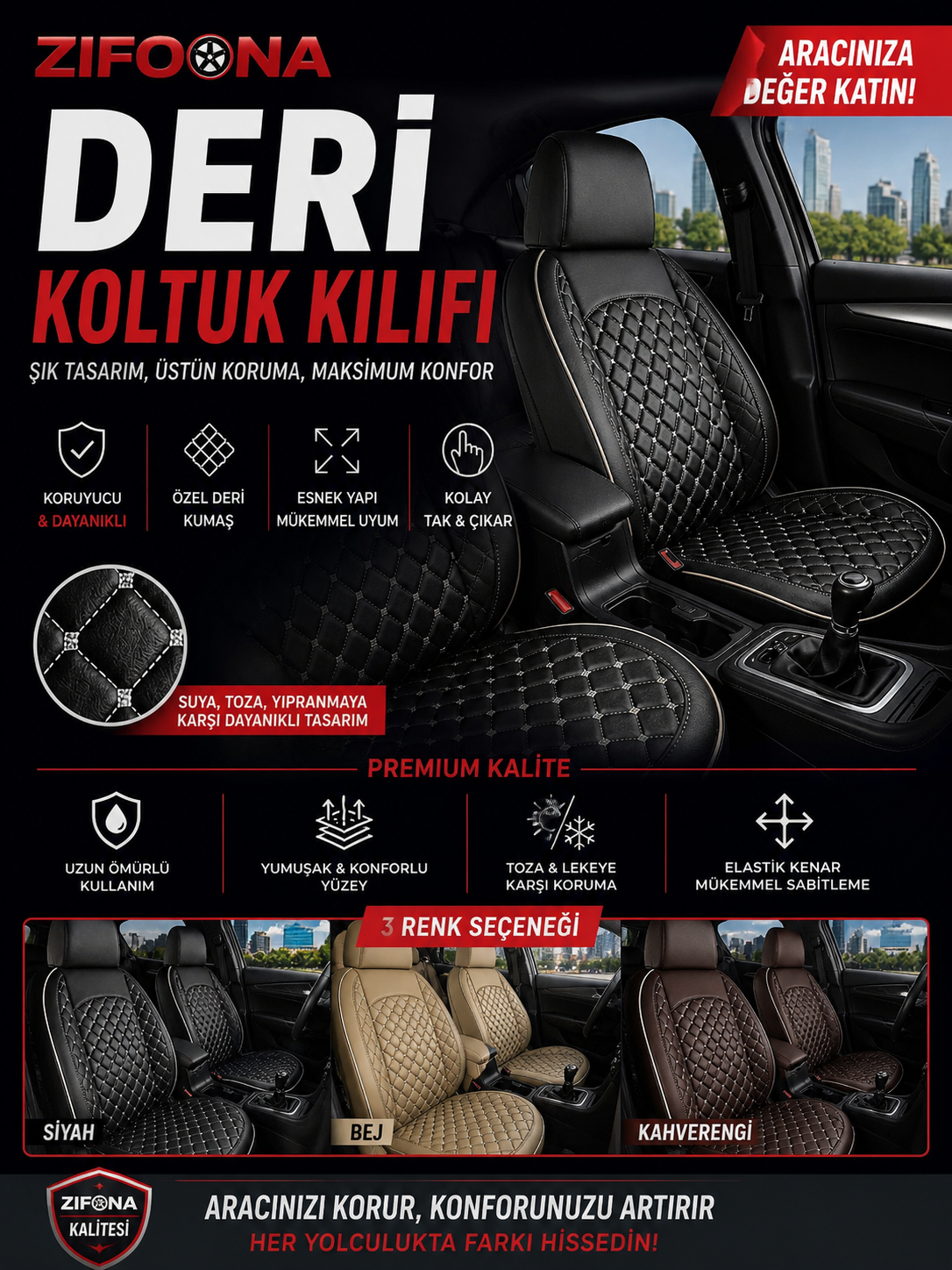 full deri oto kılıf ortepedik lüks koltuk kılıfı