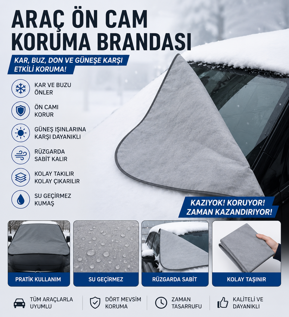Araç Ön Cam Koruma Brandası – Kar, Buz ve Güneşe Karşı Etkili Koruma
