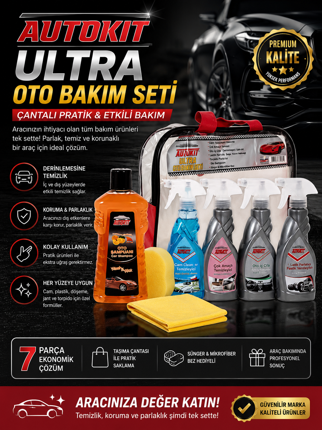 autokit 5 parça set temizlik