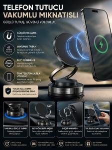Vakumlu Mıknatıslı Telefon Tutucu – 360° Dönebilen Güçlü Araç İçi Telefon Standı