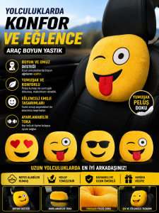 Emoji Tasarımlı Araç Boyun Yastığı Peluş Oto Koltuk Baş Boyun Destek Yastığı  1 adet