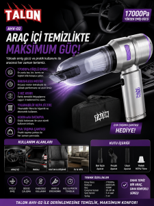 Talon AHV-02 Şarjlı Araç Süpürgesi 17000Pa – Kablosuz Güçlü Oto Süpürgesi