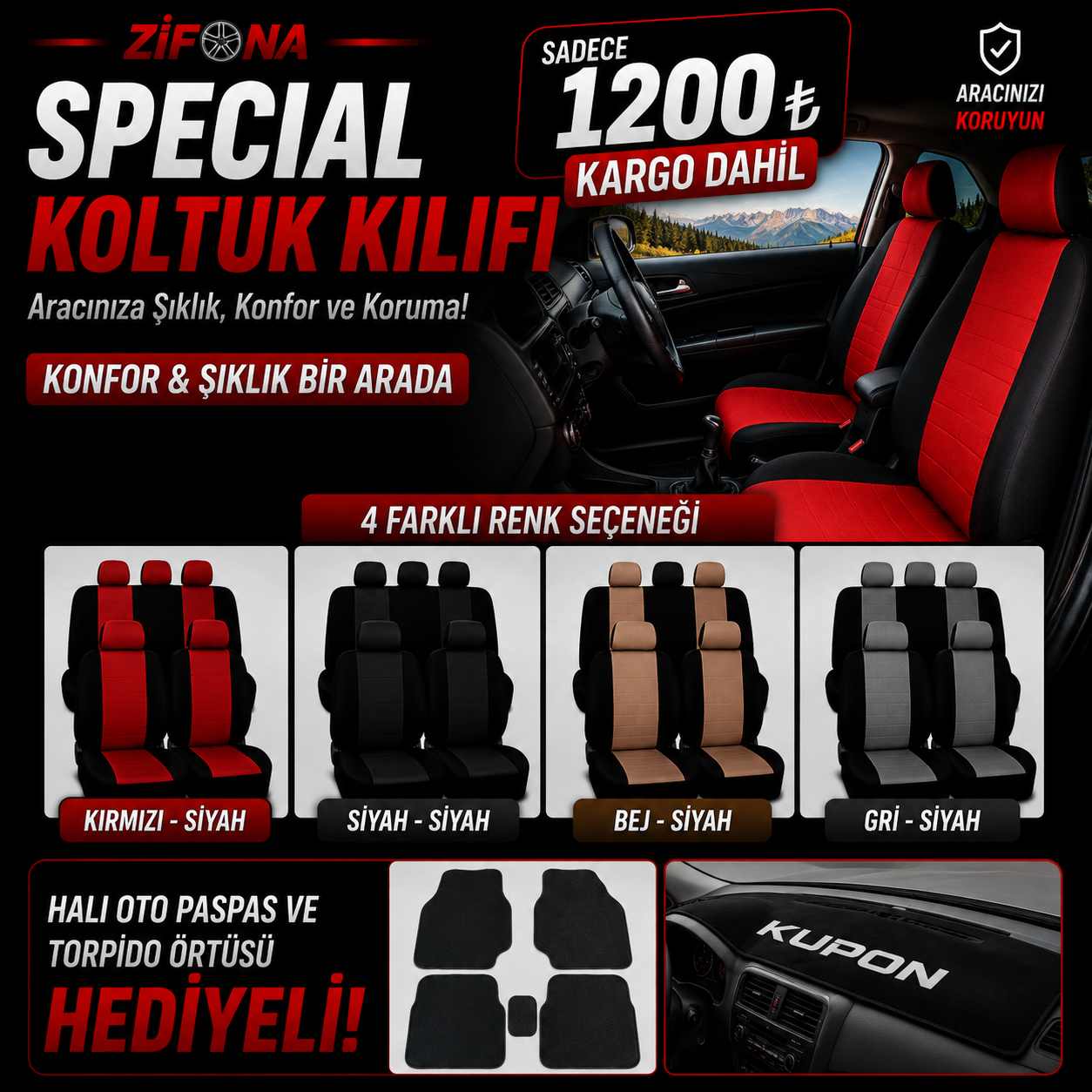 Speciel Oto Koltuk Kılıfı Ön Arka set Hediyeli