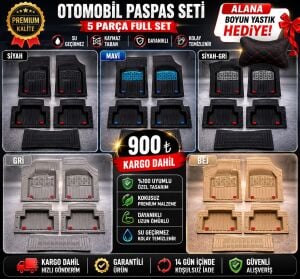Zifona 5 Parça Kauçuk Oto Paspas Seti | Kaymaz Tabanlı | Su Geçirmez |
