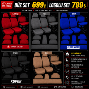 Pratik oto kılıf düz logosuz +halı paspas + torpido örtüsü