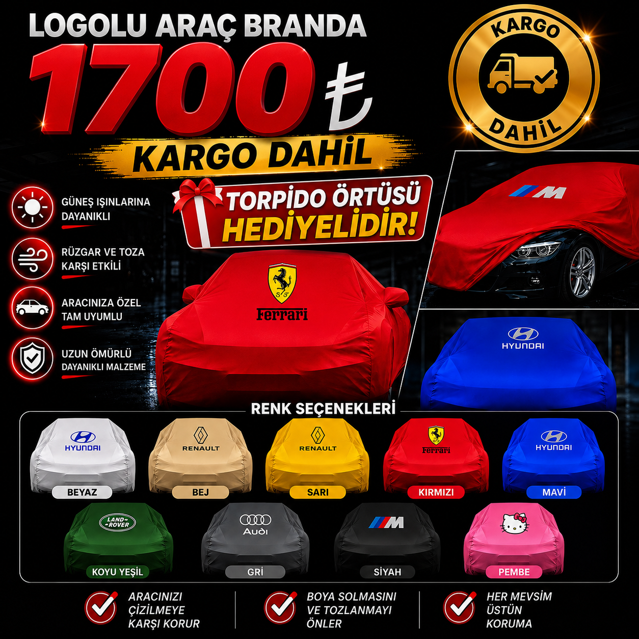 LOGOLU OTO BRANDA 7 RENK YIKANABİLİR Hediyeli