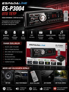 ESPADALİNE ES-P3004 Bluetooth Oto Teyp – USB / SD / AUX / FM Radyo + Kumanda