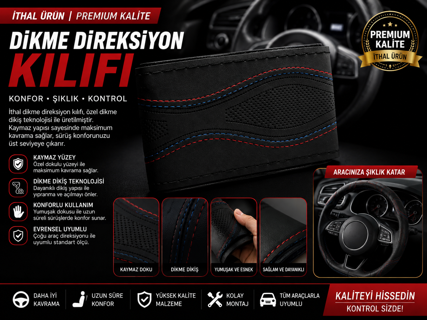 İTHAL DİKME DİREKSİYON KILIFI – PREMIUM KALİTE & SPORTİF TASARIM