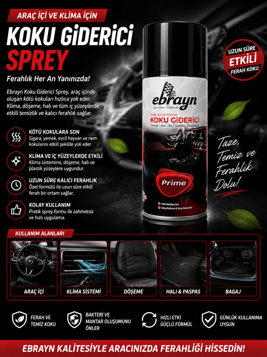 EBRAYN ARAÇ İÇİ & KLİMA KOKU GİDERİCİ SPREY – UZUN SÜRELİ FERAHLIK