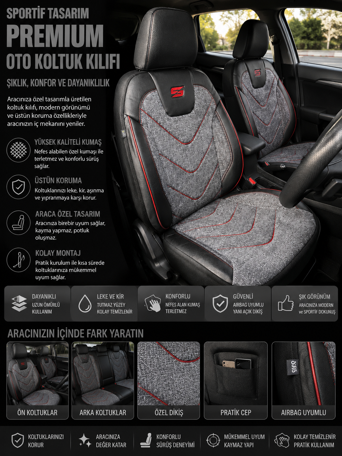 PREMIUM OTO KOLTUK KILIFI – SPORTİF TASARIM & ÜSTÜN KONFOR
