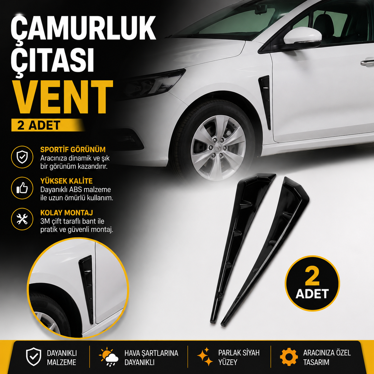 Honda Tip Uzun Vent çamurluk Piano black 2 adet