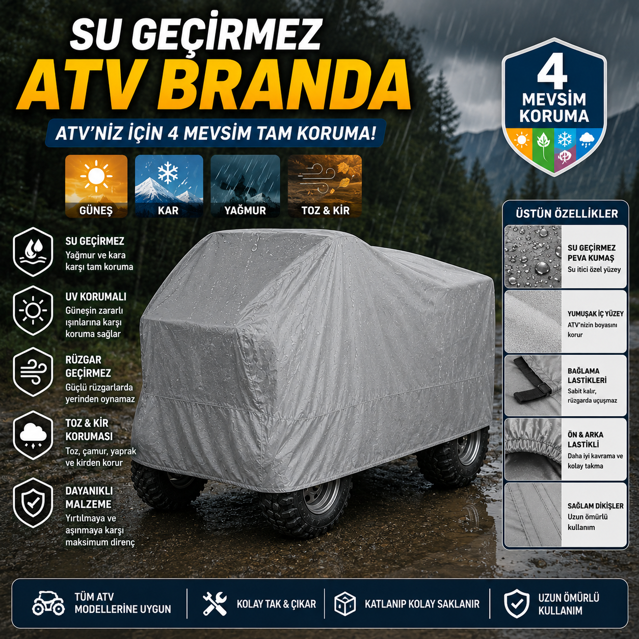 Atv Brandası Örtüsü Kalın 3 Beden