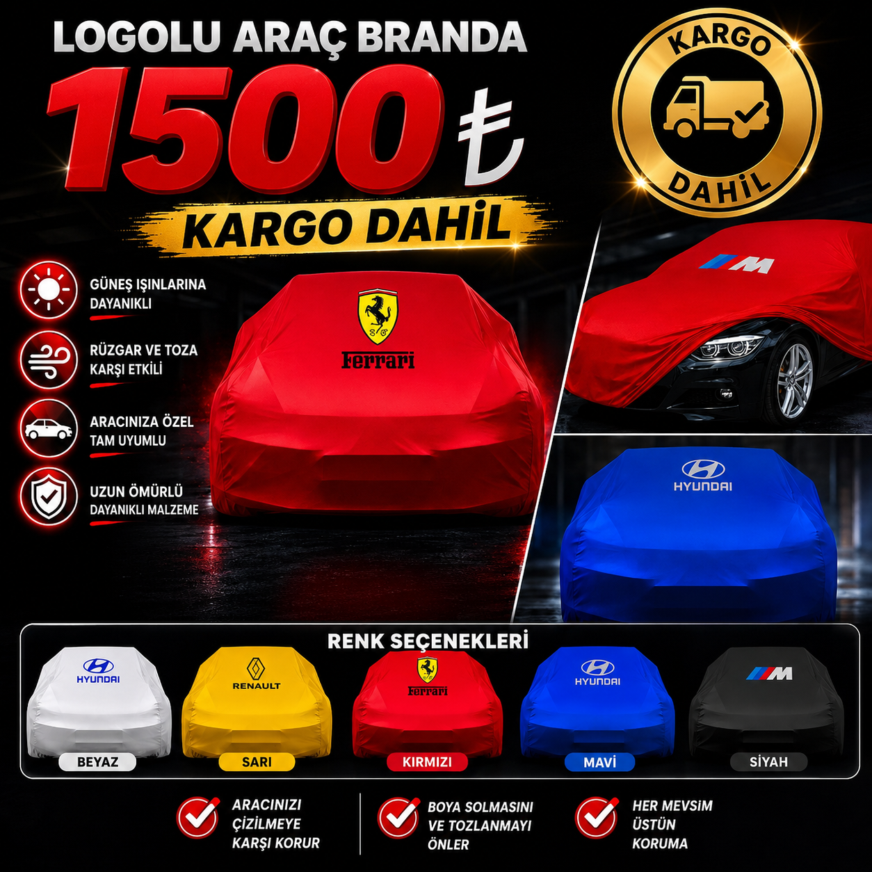 LOGOLU OTO BRANDA 7 RENK YIKANABİLİR