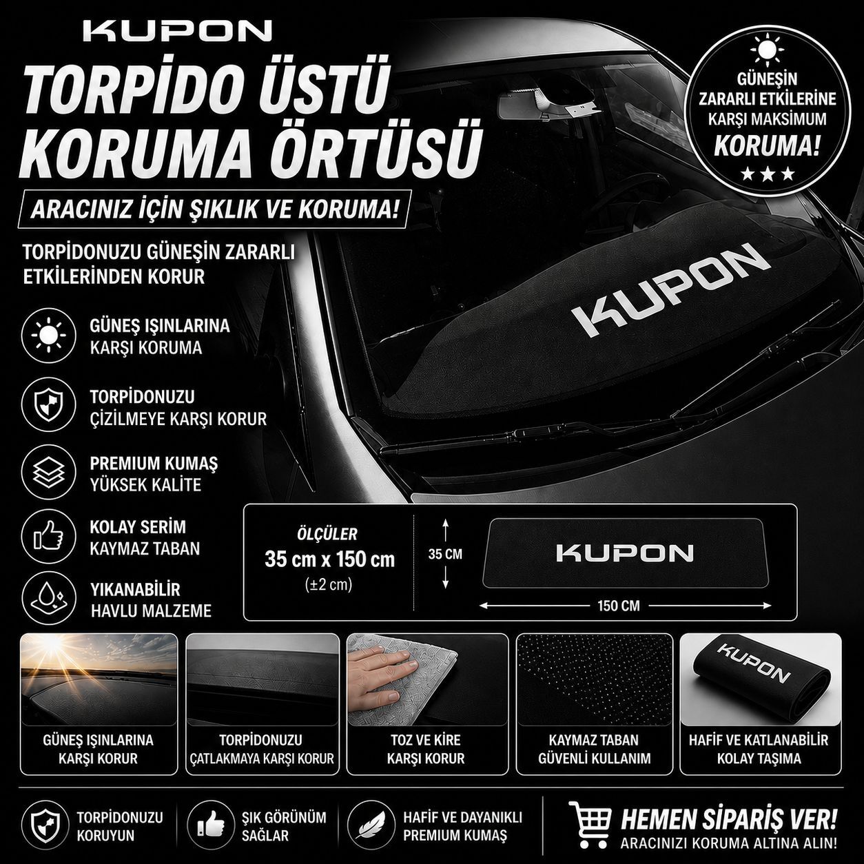 Torpido Koruma Örtüsü Havlusu Kenarları Biyeli