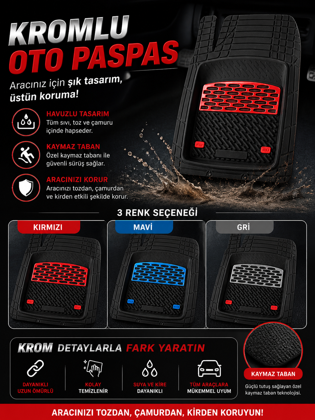 knk safir kromlu oto paspas lüks