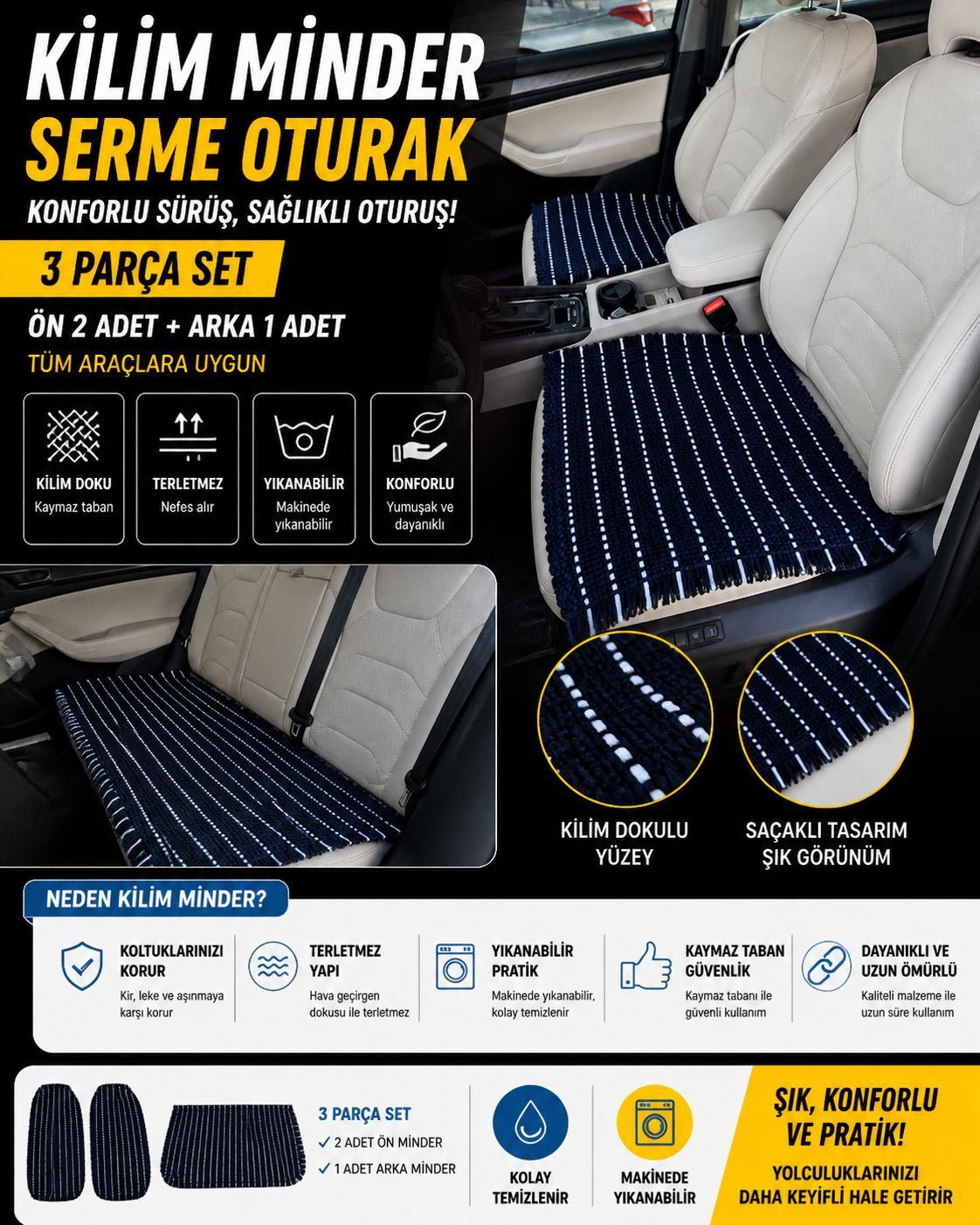 serme kilim oturaklara 3 lü   Kampanya