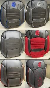 Premium lüks nakışlı keten ortapedik arkası deri koltuk kılıfı