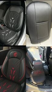 Premium lüks nakışlı keten ortapedik arkası deri koltuk kılıfı