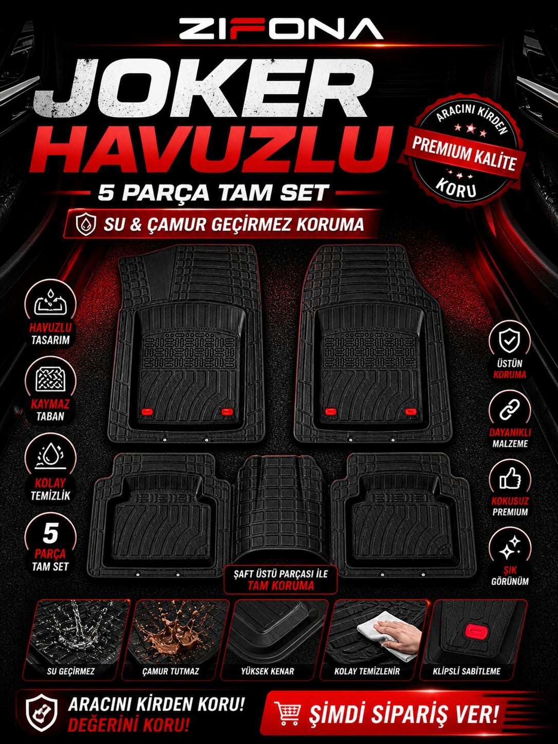 joker havuzlu oto paspas 5 parça kutulu