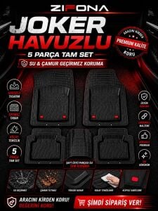 5 Parça Havuzlu Oto Paspas – Kaymaz Taban, Şaft Üstü Korumalı, Kolay Temizlenebilir