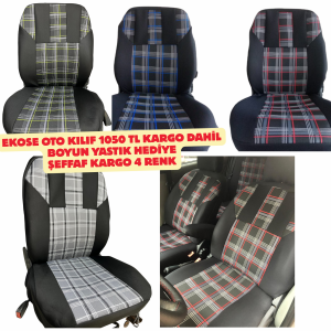 ekose koltuk kılıfı 4 renk ekonomik boyun yastık hediyeli