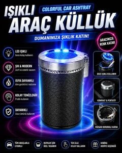 7 Renkli RGB Led Işıklı Lüx Oto Küllük Kapaklı Spor Araç İçi Küllük Araba Küllüğü